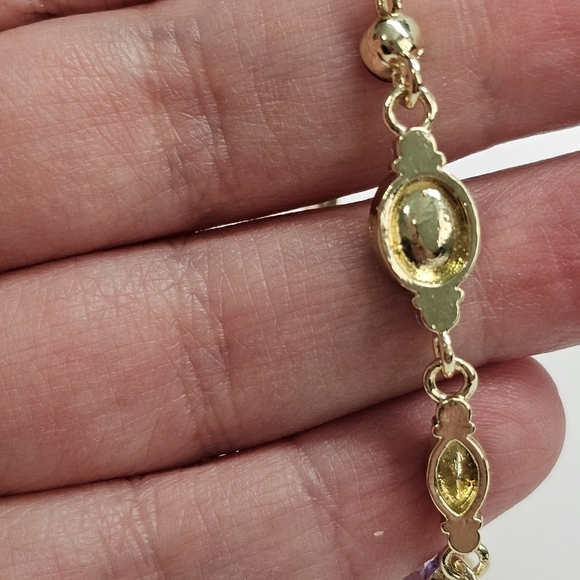 Vintage Style Green & Purple CZ Gold Tone Fashion Bracelet - Picture 8 of 11